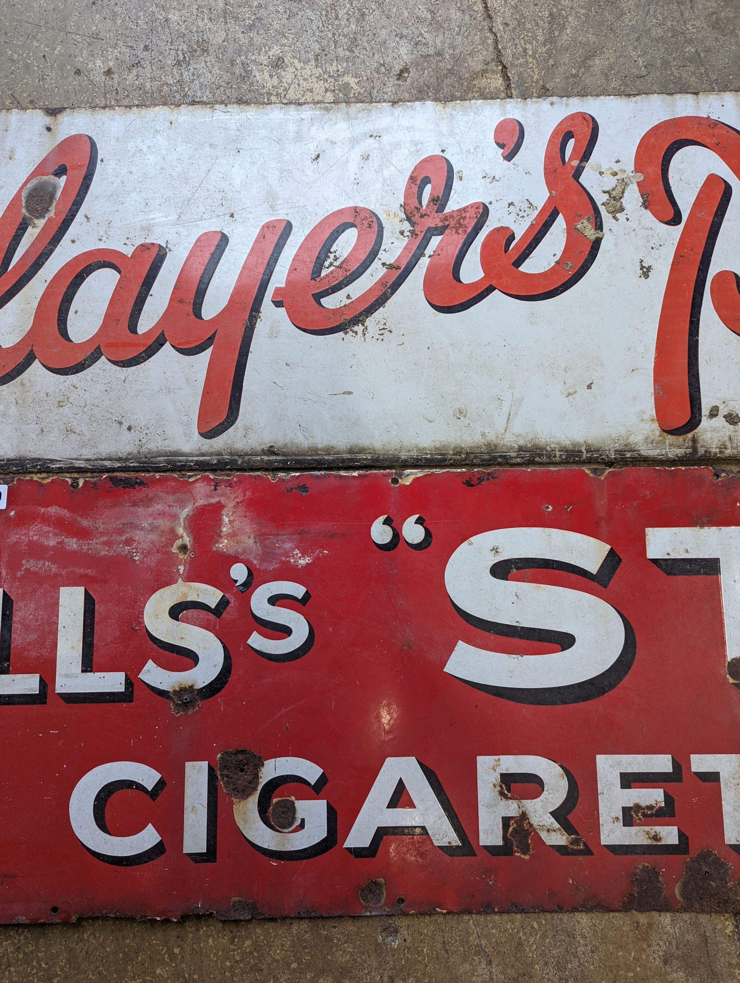 Two enamel advertising signs, 'Wills's Star' and 'Player's Please', larger length 154cm, height 38cm